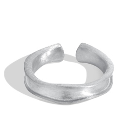 韩版S925纯银戒指简约不规则凹凸面哑光拉丝戒指个性银指环