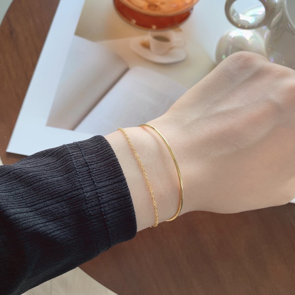 S925纯银双层素圈链条18K手饰跨境ins风时尚百搭手镯