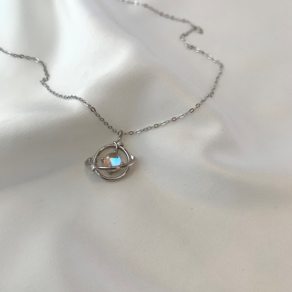 S925纯银星球项链女镶嵌月光石百搭小众锁骨链ins风