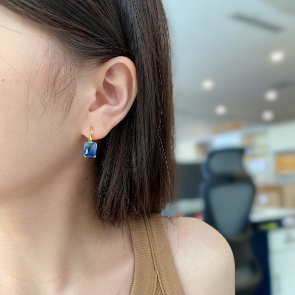 跨境爆款S925纯银简约长方形蓝色仿碧玺耳环造型气质优雅仙美婚礼耳环精致超闪