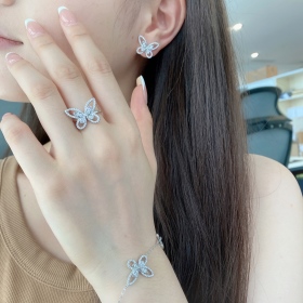 S925纯银蝴蝶满钻白色圆锆微镶手链精致轻奢简约百搭款