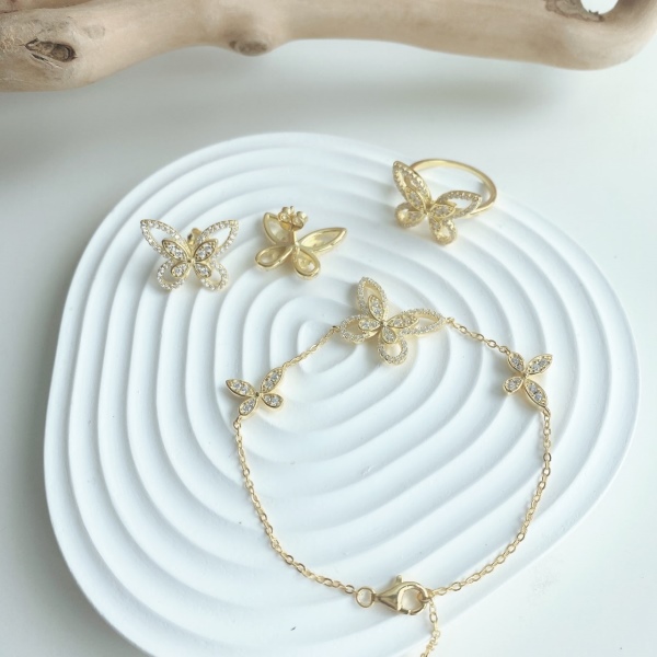 S925纯银蝴蝶满钻白色圆锆微镶手链精致轻奢简约百搭款