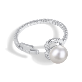 S925纯银戒指爱心珍珠简约小巧麻花卷开口戒指指环首饰