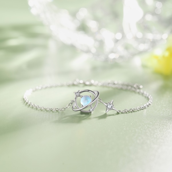 S925纯银星球镶嵌月光石百搭小众手链ins风