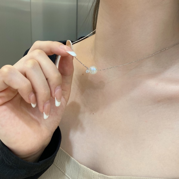 s925纯银新款人鱼姬项链女轻奢小众设计感珍珠吊坠锁骨链清新