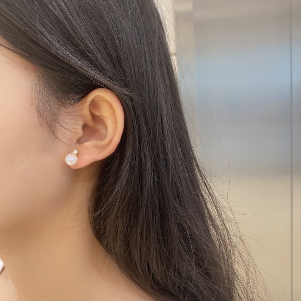 S925纯银幻彩人鱼姬珍珠耳钉女轻奢耳环简约小众耳饰