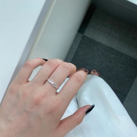 韩版S925纯银戒指不规则凹凸面金箔开口细戒指女个性银指环