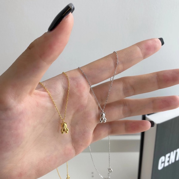 韩版S925纯银项链ins可爱卡通迷你小熊公仔项链女小众锁骨颈链