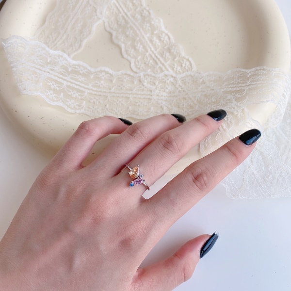 S925纯银ins潮不规则设计彩虹石水滴形马眼石圆形戒指女轻奢冷淡风食指手饰