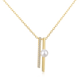 原创设计S925纯银白色珍珠白色小钻微镶长条镶钻设计双条项链