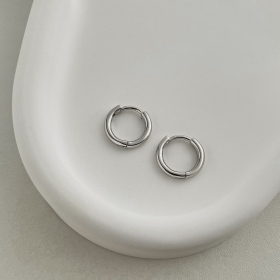 「默.Silent系列」S925纯纯银光面素圈圆环小巧气质简约时尚耳环