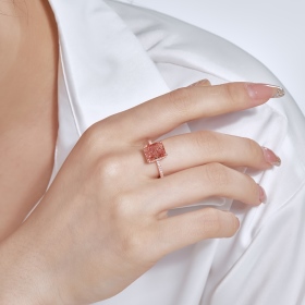 跨境爆款S925纯银冰花切法式超闪方钻8A冰花切锆石时尚潮流戒指女ins小众设计戒指