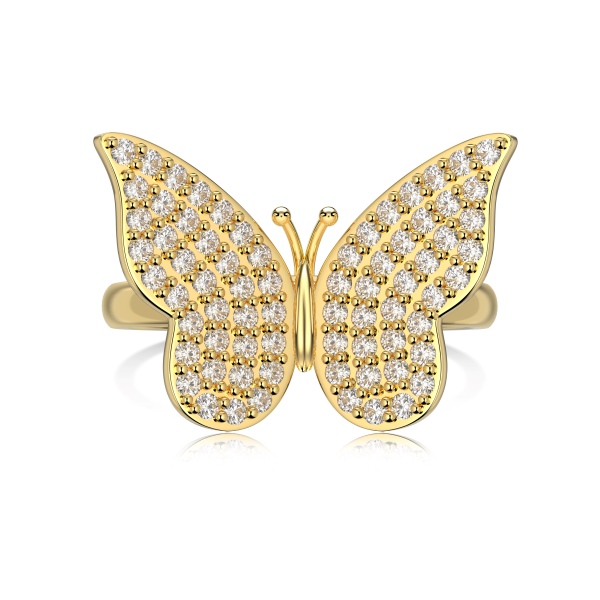 「漫野 Flower Field 系列 」银S925白色圆锆满钻镶嵌立体蝴蝶设计小众时尚精致轻奢戒指