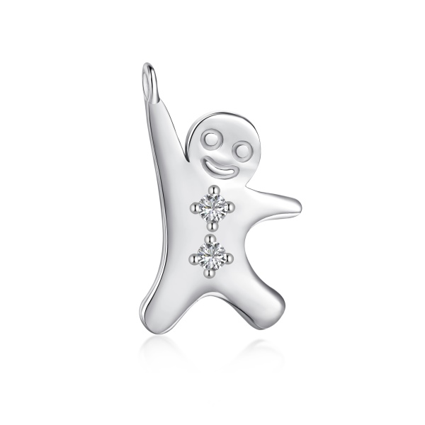 S925纯银白色圆锆微镶设计圣诞节姜饼人小孩人像设计原创简约可爱吊坠