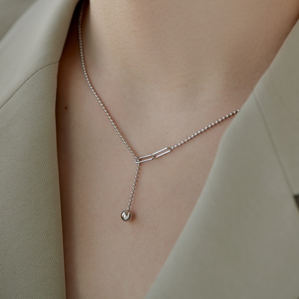 S925纯银法式小众设计感Y字流苏圆珠简约气质2022新款锁骨链