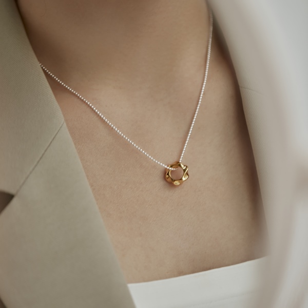 S925纯银韩版项链 重工椭圆不规则项链简约小众chic个性项链