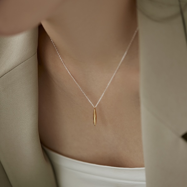 S925纯银长条光面吊坠电镀18K分色ins简约个性项链