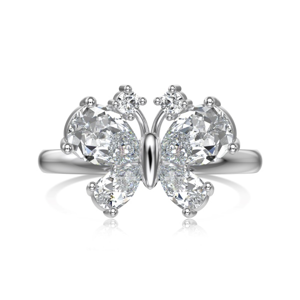 「漫野 Flower Field 系列 」银S925白色梨形水滴白色圆锆蝴蝶设计小众精致戒指