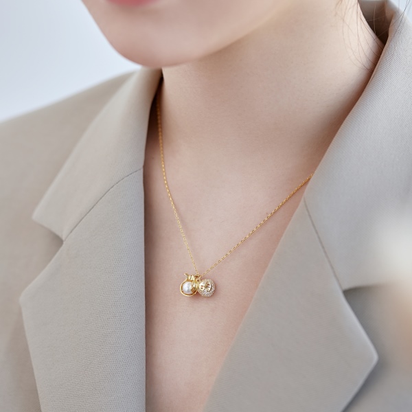 s925银5A圆锆淡水珍珠美元钱袋吊坠珍珠项链可打开跨境时尚百搭