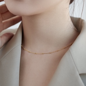 S925纯银少女心细项链韩国纤细间隔小珠锁骨链简约颈链