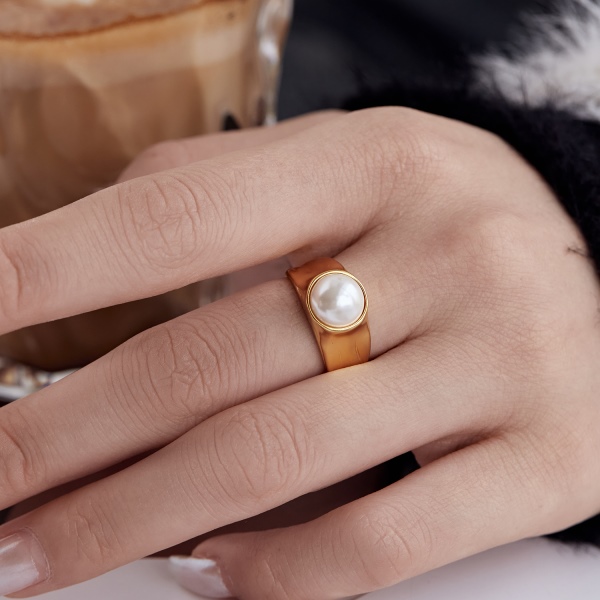 韩版INS小众设计感轻奢简约哑光古董珍珠S925纯银戒指女指环