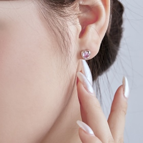 S925纯银韩版INS小众轻奢设计感极简百搭粉色锆石耳钉女质感