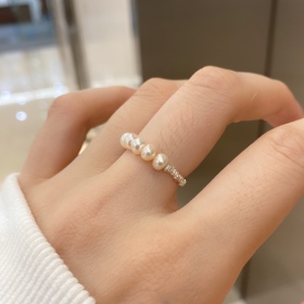 s925纯银碎银子珍珠戒指简约ins网红气质小众设计感闭口指环