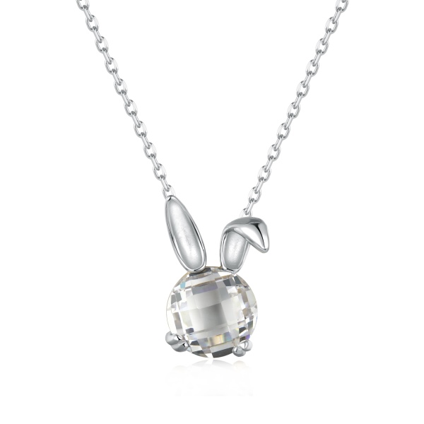 S925纯银冰糖圆形水晶小兔子吊坠项链925纯银锁骨链女百搭小众设计七夕