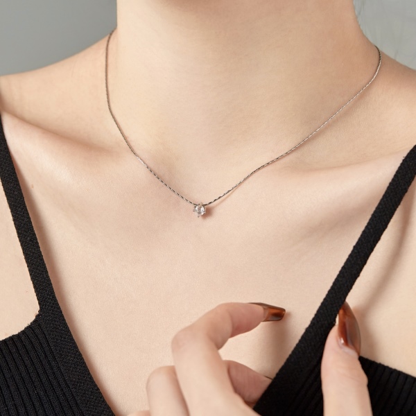 「原点 Origin 系列」S925纯银白色圆锆单钻吊坠圆竹节链小众时尚简约百搭项链