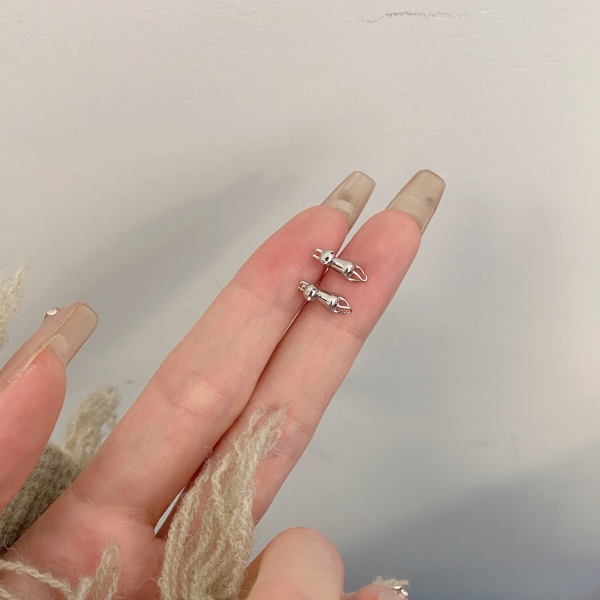 「雅致 Elegance系列」S925纯银耳钉简约慵懒趴趴猫咪耳钉防过敏迷你可爱饰品