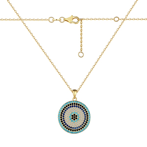 S925纯银多层圆圈镶嵌项链吊坠跨境现货专供项链女