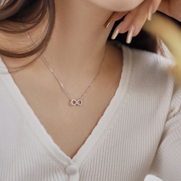 S925纯银无限符号满钻8字形闪耀气质项链