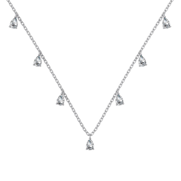 「零星 Sporadic 系列 」银S925白色梨形水滴形等距镶嵌流苏锆石小吊坠项链时尚多吊坠简约百搭设计