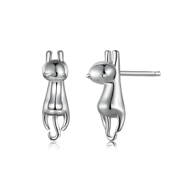 「雅致 Elegance系列」S925纯银耳钉简约慵懒趴趴猫咪耳钉防过敏迷你可爱饰品