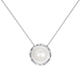 「星珠 Star Pearl系列」S925纯银白色淡水珍珠白色滴胶不规则圆牌波浪形吊坠简约优雅项链