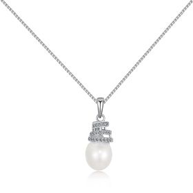 「星珠 Star Pearl系列」S925纯银白色淡水珍珠圆锆镶嵌螺旋镂空设计小灯泡吊坠项链