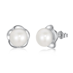「星珠 Star Pearl系列」S925纯银白色珍珠淡水珍珠花朵纹理简约优雅耳钉