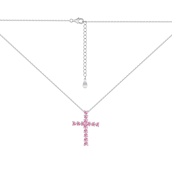 S925纯银白色心形爱心锆石十字架简约设计项链