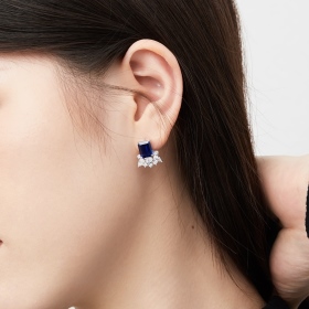 「莹光 Dazzling系列」 S925纯银长方形蓝色圆形梨形水滴形锆石简约设计耳环
