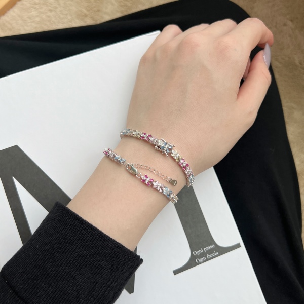 「鸡尾酒 Cocktail 系列」S925纯银彩色锆石梯形马眼形圆形镶嵌花形设计小众精致时尚手链