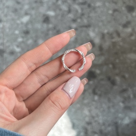 韩国简约ins银饰品 S925纯银缠绕麻花开口戒指