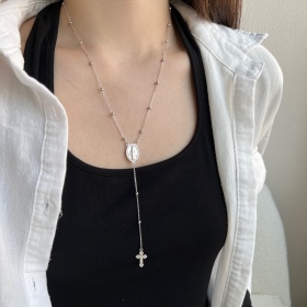 s925纯银复古时尚简约个性玛丽亚十字架5A锆石项链锁骨链