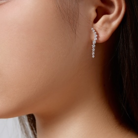 「星眸 StarGaze」S925纯银白色圆锆排钻镶嵌不对称设计小众时尚耳环