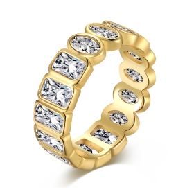 「莹光 Dazzling系列」 s925纯银满钻椭圆长方几何形创意轻奢戒指