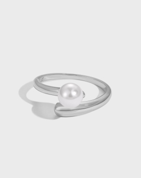 「灰序 Preface 系列」S925纯银白色珍珠贝珠简约高级小众设计开口戒指