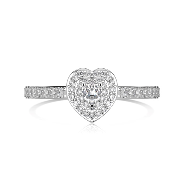 「凛冽 Ice Aura 系列」银S925白色心形爱心镶嵌白色圆锆满钻设计小众精致时尚百搭戒指套装