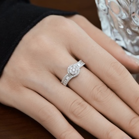 「曦光 Daybreak 系列」S925纯银白色圆锆梯方石长方形创意镶嵌小众设计时尚高级感精致戒指