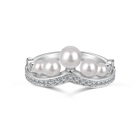 「雪境 Snow 系列」S925纯银白色珍珠贝珠白色圆锆镶嵌小众时尚气质戒指