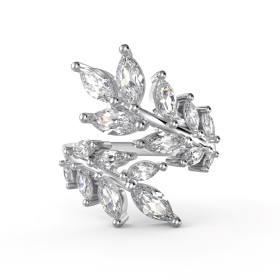 「梦境花园 Fantasy Oasis 系列」银S925白色马眼石镶嵌树叶树枝造型小众时尚精致开口可调节戒指