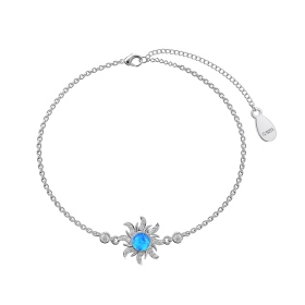银S925蓝色合成澳宝石白色圆锆线圈太阳花设计小众时尚手链